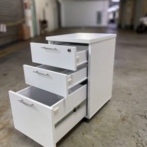 M21 White Wooden Mobile Pedestal Open Drawer View