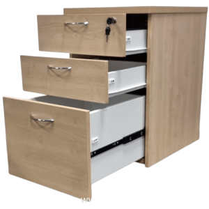 Maple Wooden Mobile Pedestal Open Drawer View
