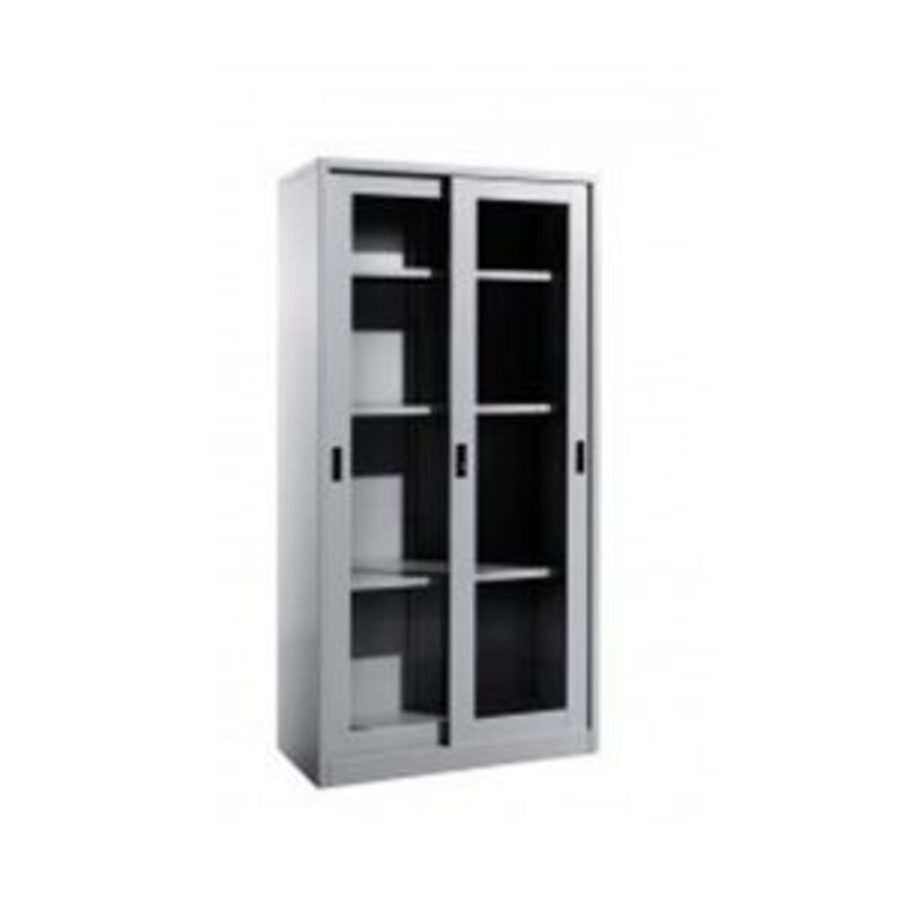 white-Full-Height-Glass-Sliding-Door-Cupboard-300x300 Full Height Glass Sliding Door Metal Cabinet - Image 1