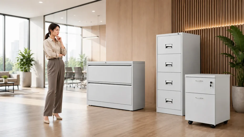 women choosing filing cabinet 